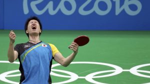 　８月１１日、リオデジャネイロ五輪、卓球の男子シングルスで水谷隼が銅メダルに輝き、卓球の個人種目では男女通じて日本人初のメダル獲得（２０１６年　ロイター/Gonzalo Fuentes）